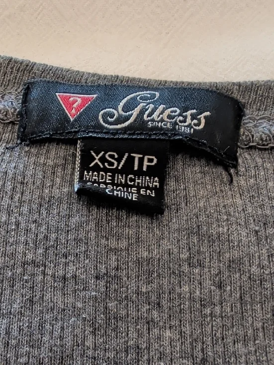 Guess Gray Long Sleeve Henley Top - Picture 2 of 6